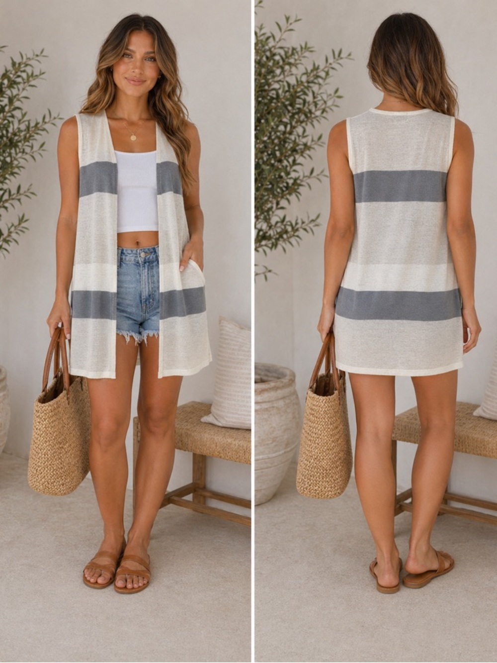 Demdaco Women's Maxi Top in Gray and Cream Stripes